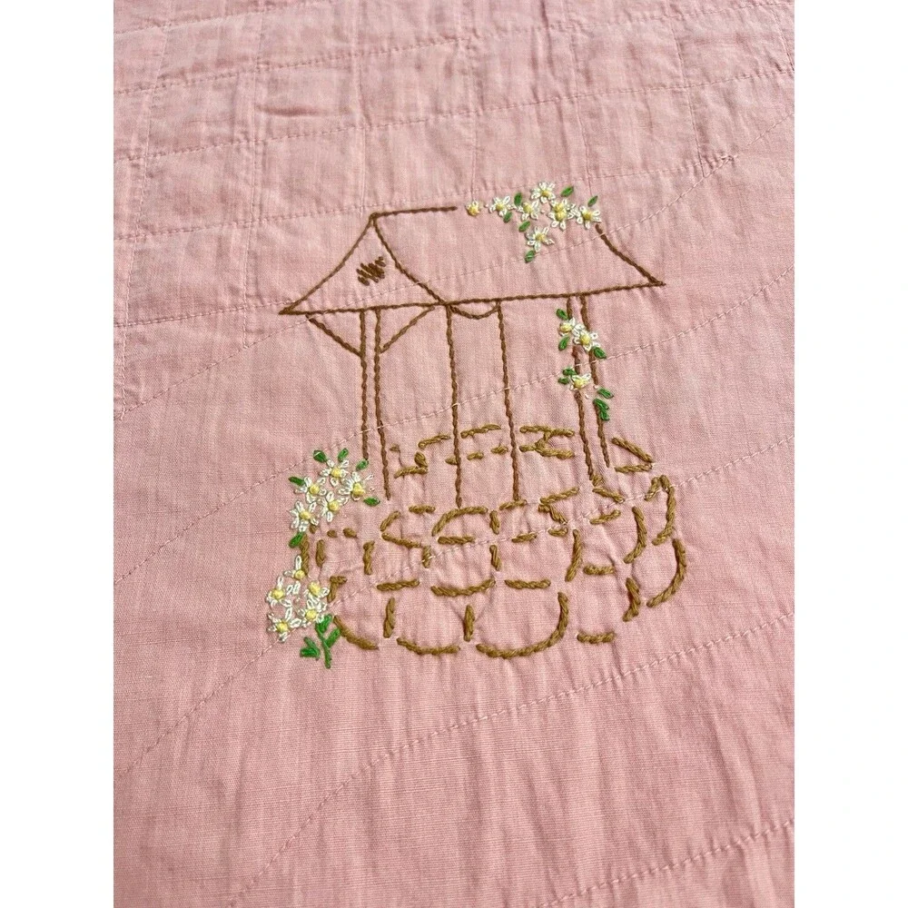 Antique 1930s Hand Embroidered Hand Made Quilt Blanket Nursery Jack Jill Rhyme
